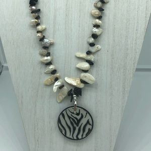 Rock choker black & white  zebra colored pendant